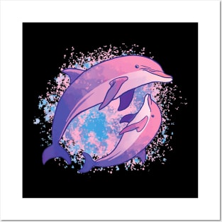 Cute Tie-dye Dolphin Parent And Child Dolphins Posters and Art